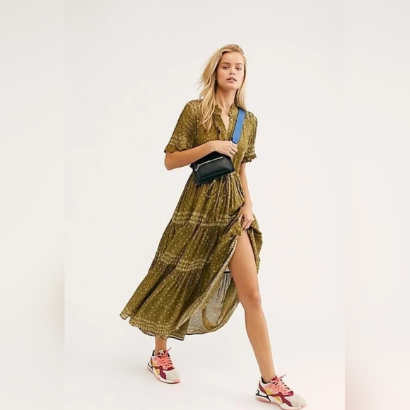 ❤️Free People Rare Feeling Maxi Dress in Kiwi combo size S. - Picture 5 of 16